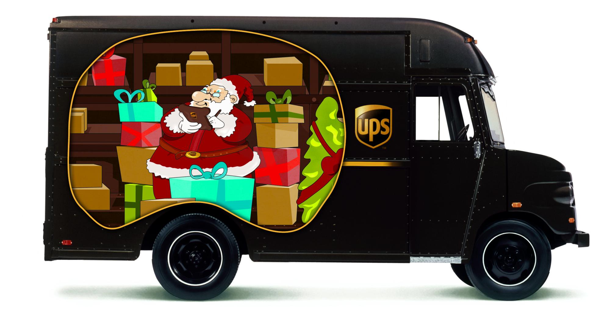 UPS hilft dem Weihnachtsmann UPS Mitarbeiter sammeln Spielzeug, das